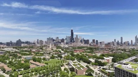 Chicago neighborhoods and skyline
